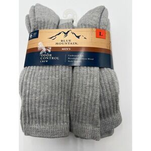 Blue Mountain Mens Odor Control Crew Socks 6 Pair Pack Grey Large Shoe Size 8-12